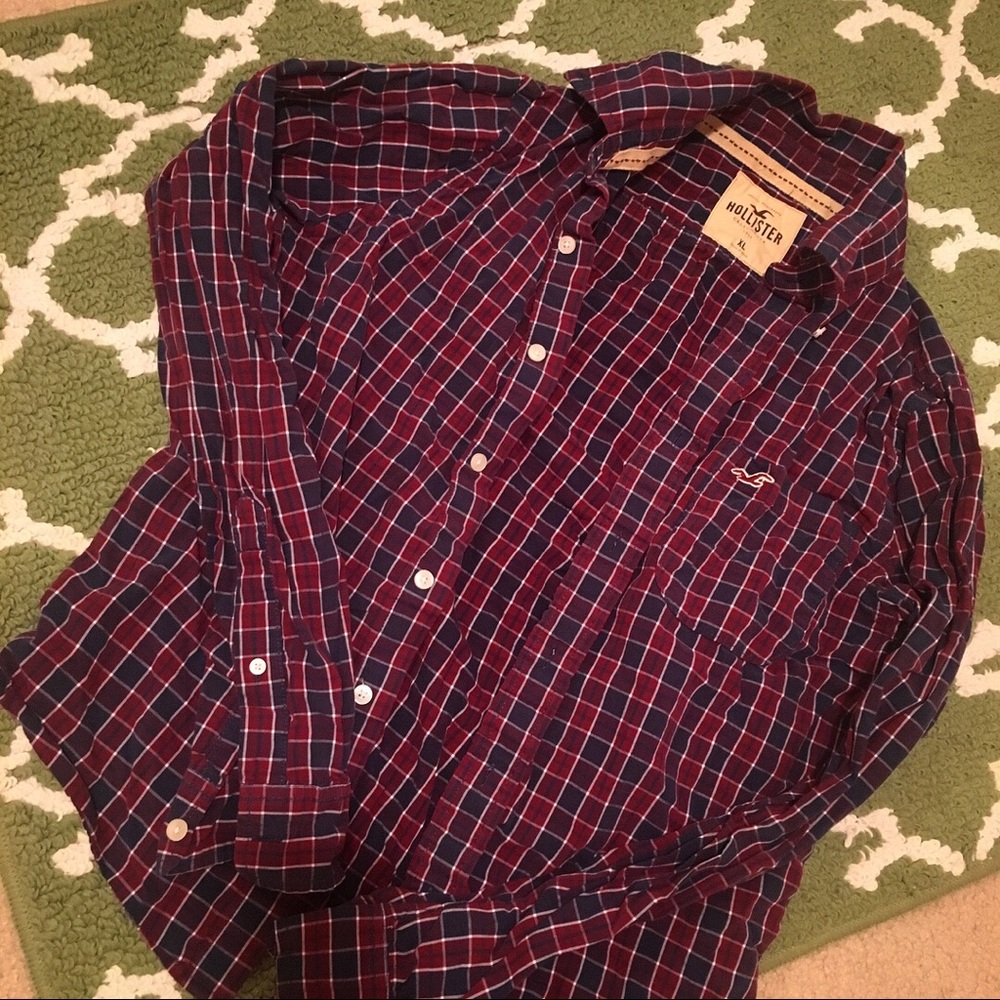 Hollister Navy Plaid Button Down XL